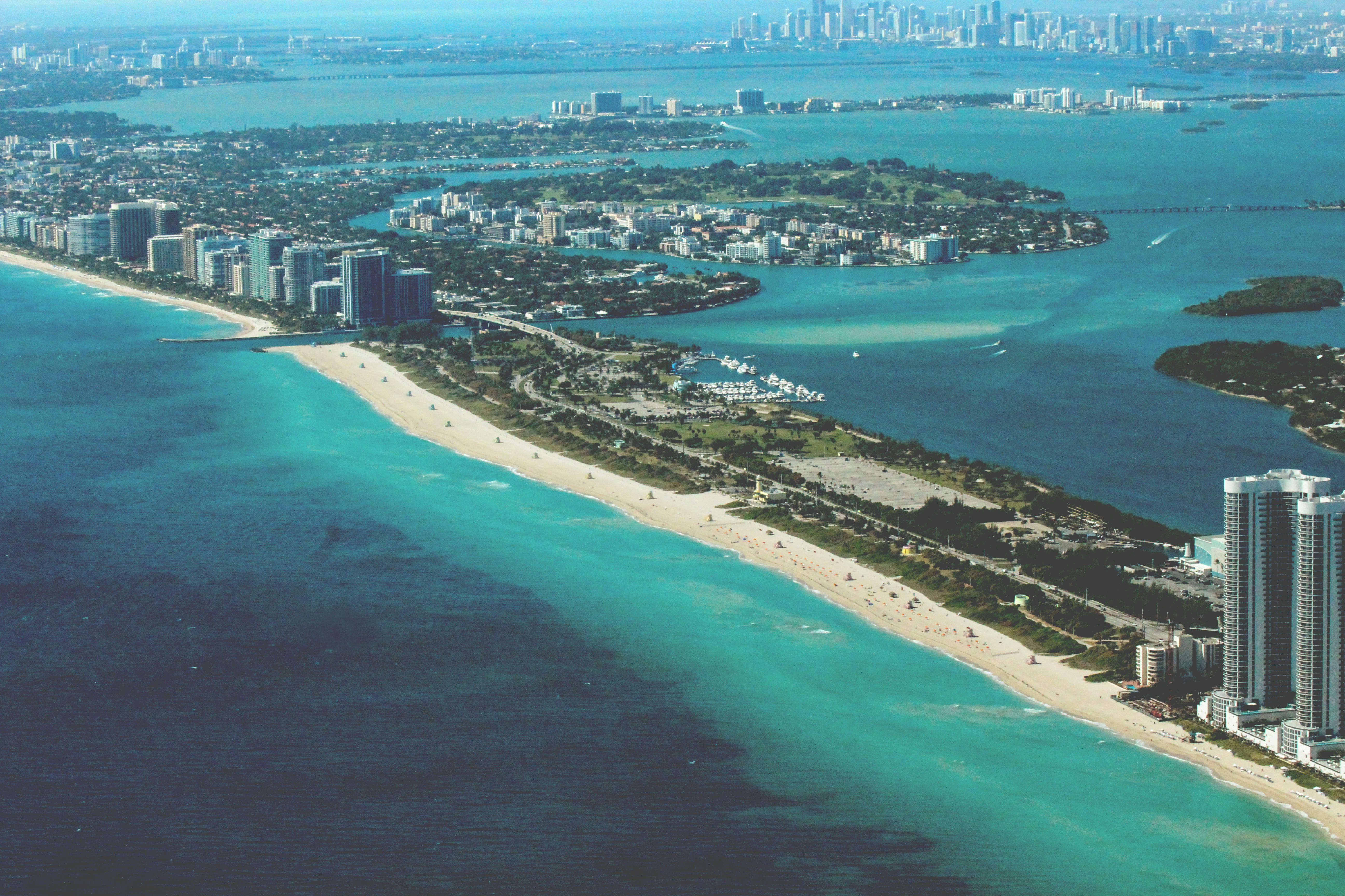 Miami Personal Injury Attorney Service Areas - Aerial view of Miami Beach and Biscayne Bay showing coverage areas
